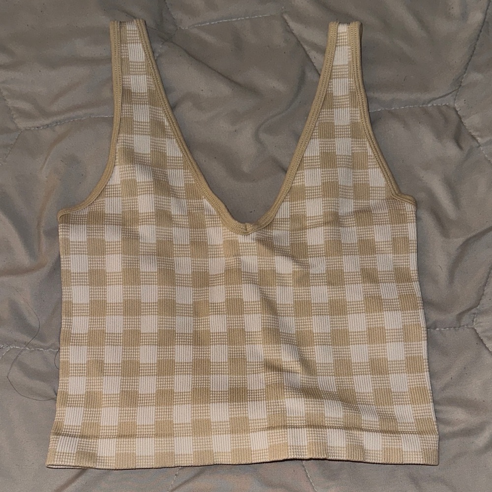 Aura Beige Checkered Crop Top